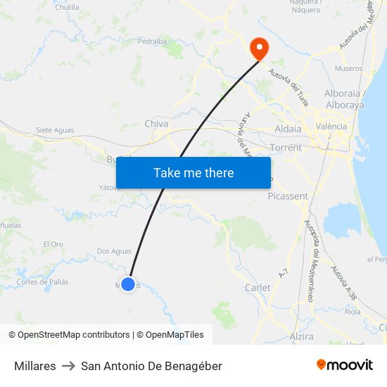 Millares to San Antonio De Benagéber map