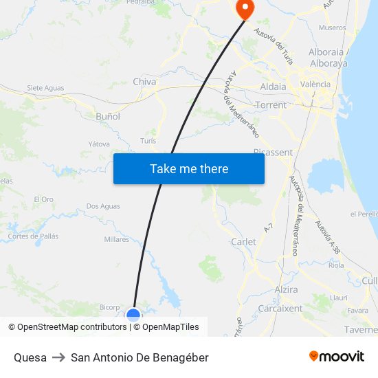 Quesa to San Antonio De Benagéber map