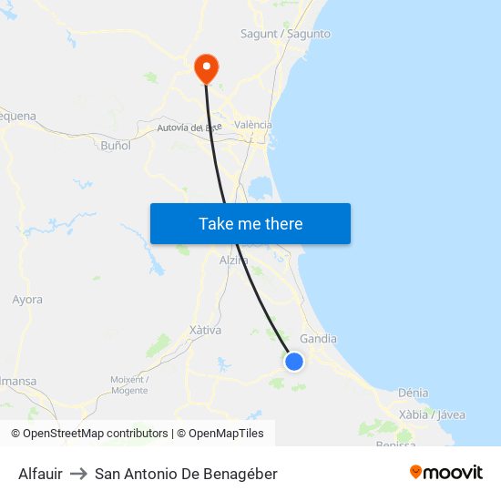 Alfauir to San Antonio De Benagéber map
