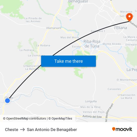 Cheste to San Antonio De Benagéber map