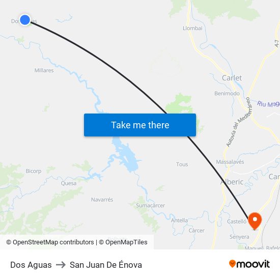 Dos Aguas to San Juan De Énova map