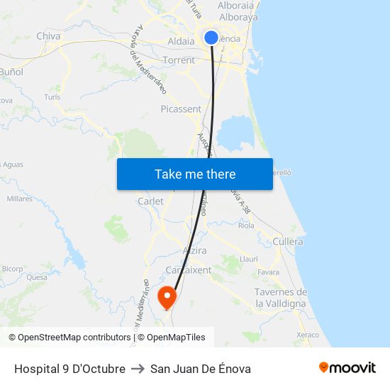 Hospital 9 D'Octubre to San Juan De Énova map