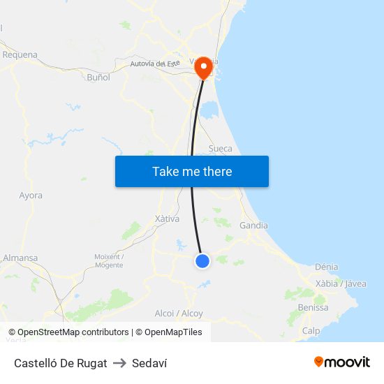 Castelló De Rugat to Sedaví map