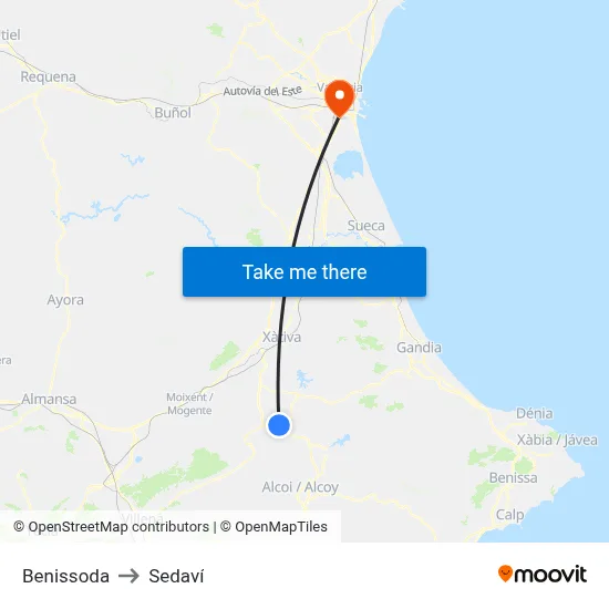 Benissoda to Sedaví map