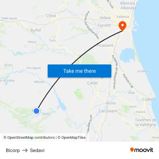 Bicorp to Sedaví map