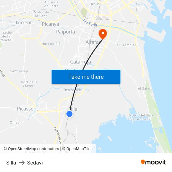 Silla to Sedaví map