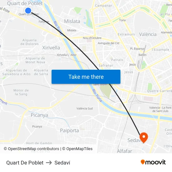 Quart De Poblet to Sedaví map