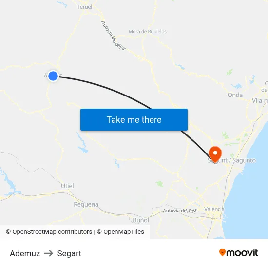 Ademuz to Segart map