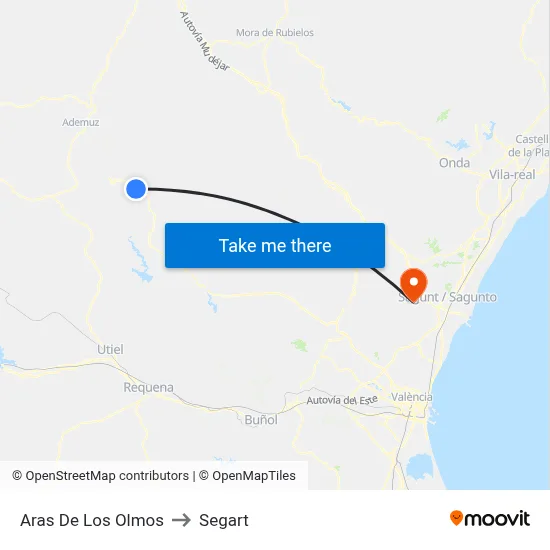 Aras De Los Olmos to Segart map