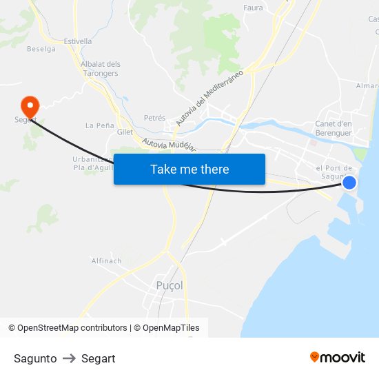 Sagunto to Segart map