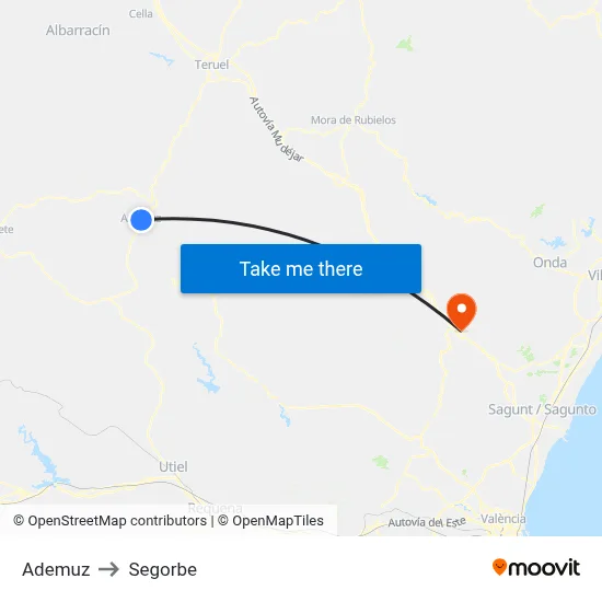 Ademuz to Segorbe map
