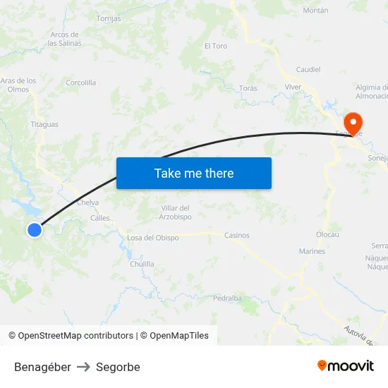 Benagéber to Segorbe map