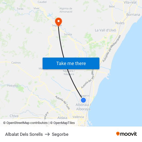 Albalat Dels Sorells to Segorbe map