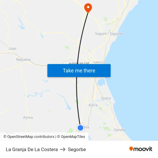 La Granja De La Costera to Segorbe map