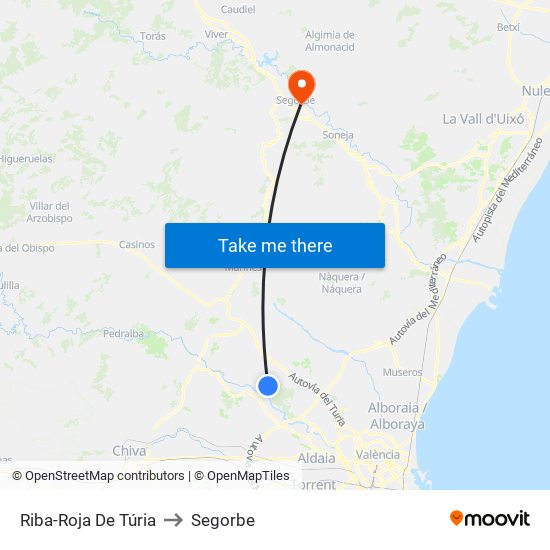 Riba-Roja De Túria to Segorbe map