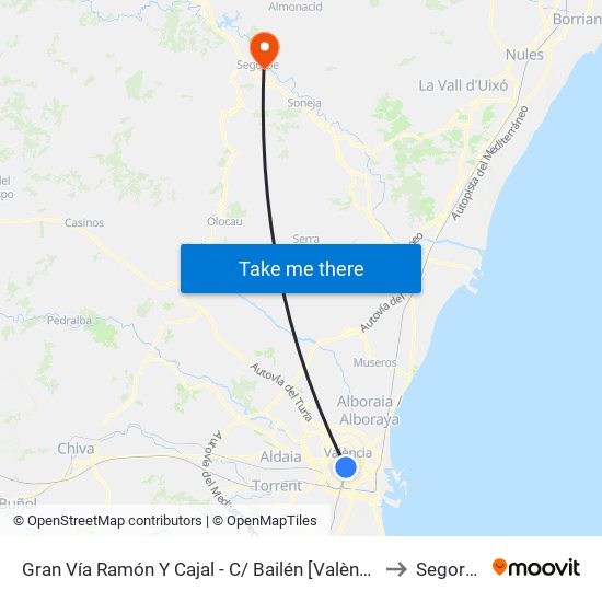 Gran Vía Ramón Y Cajal - C/ Bailén [València] to Segorbe map