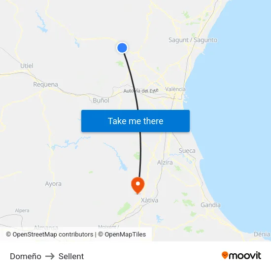 Domeño to Sellent map
