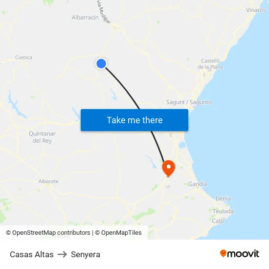 Casas Altas to Senyera map