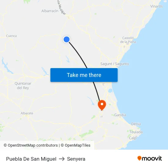 Puebla De San Miguel to Senyera map