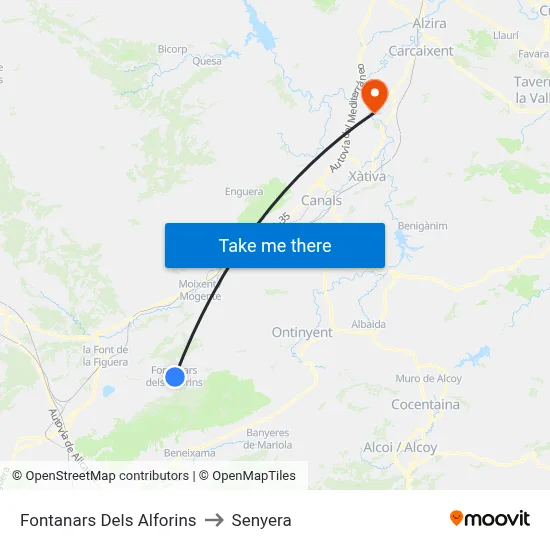 Fontanars Dels Alforins to Senyera map
