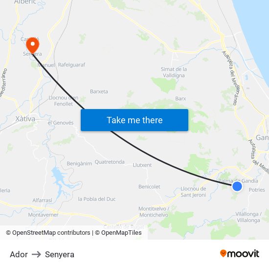 Ador to Senyera map