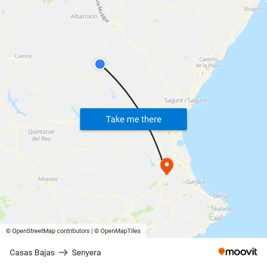 Casas Bajas to Senyera map
