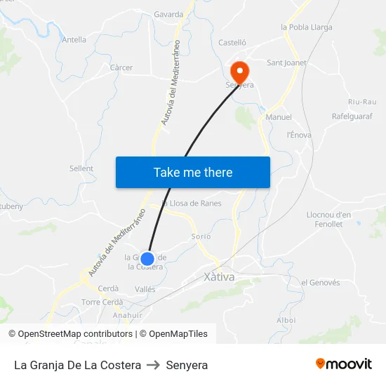 La Granja De La Costera to Senyera map