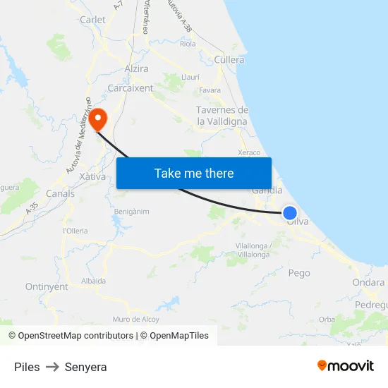 Piles to Senyera map