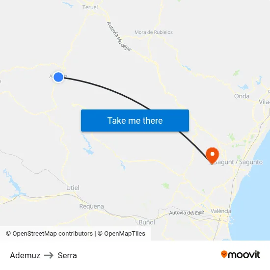 Ademuz to Serra map