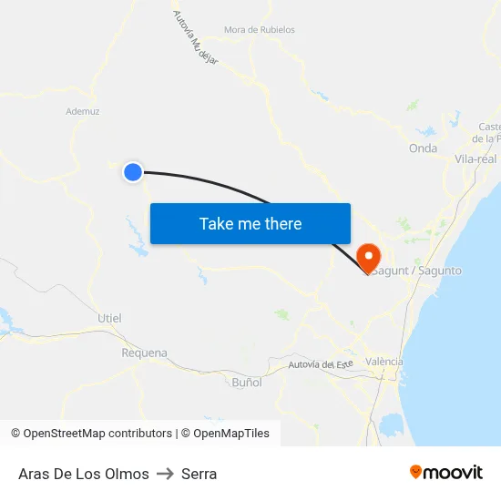 Aras De Los Olmos to Serra map