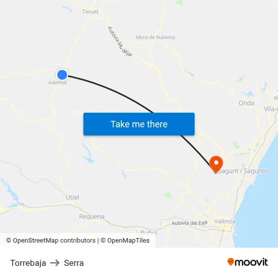 Torrebaja to Serra map