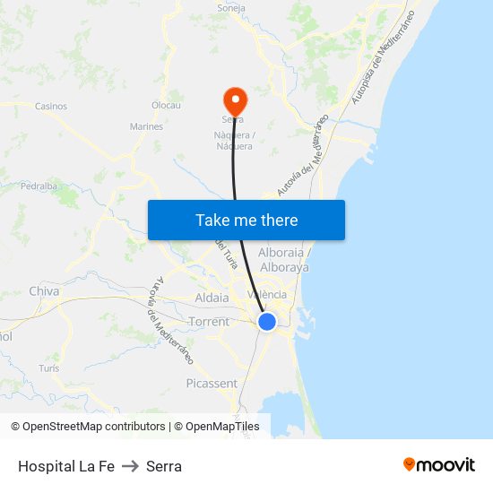 Hospital La Fe to Serra map