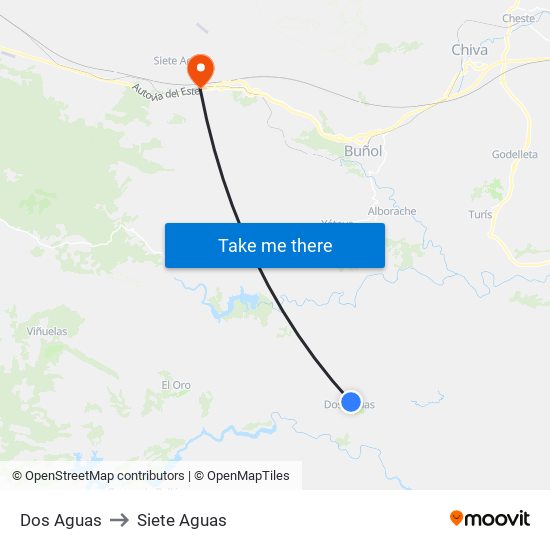 Dos Aguas to Siete Aguas map