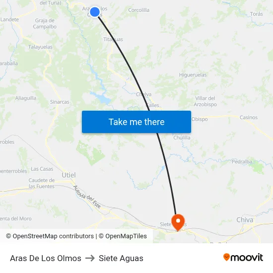 Aras De Los Olmos to Siete Aguas map