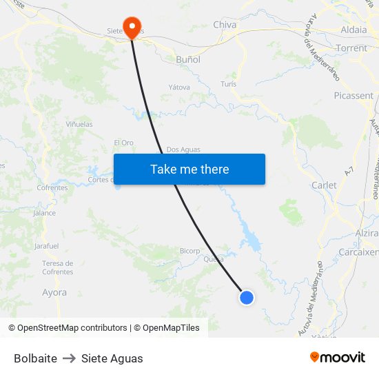 Bolbaite to Siete Aguas map