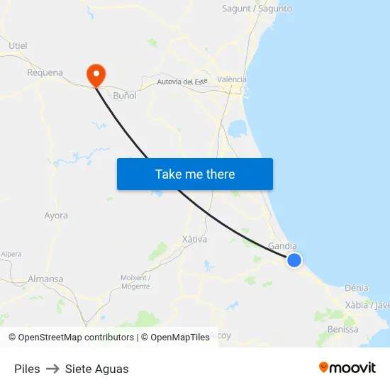 Piles to Siete Aguas map