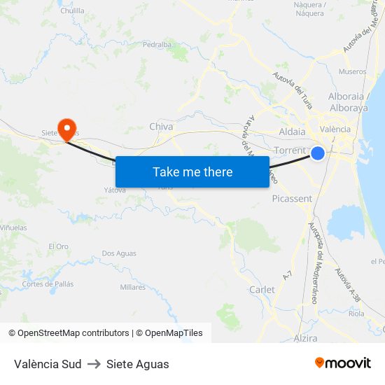 València Sud to Siete Aguas map