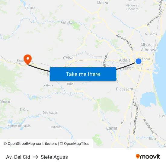 Av. Del Cid to Siete Aguas map