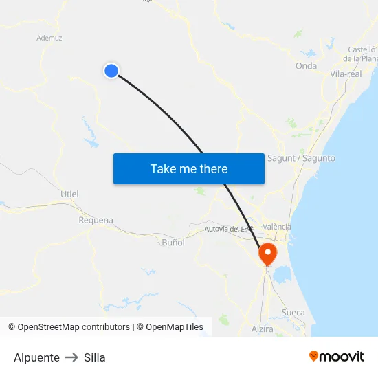 Alpuente to Silla map