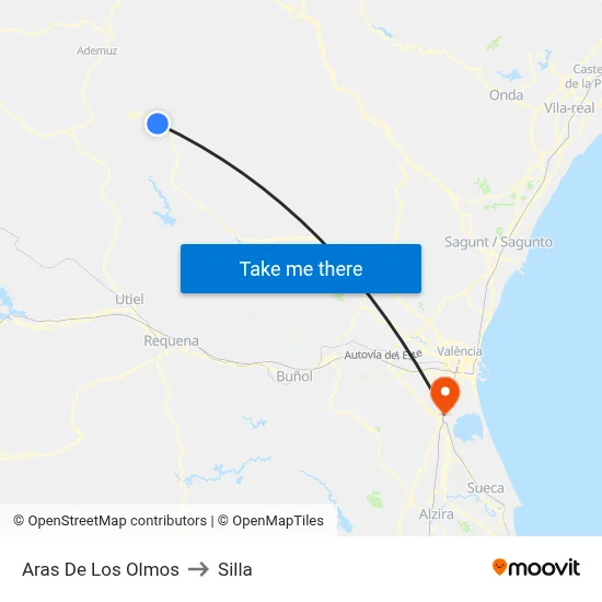 Aras De Los Olmos to Silla map