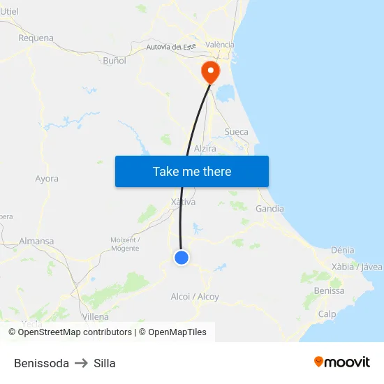 Benissoda to Silla map