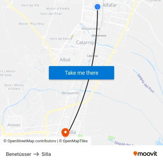 Benetússer to Silla map