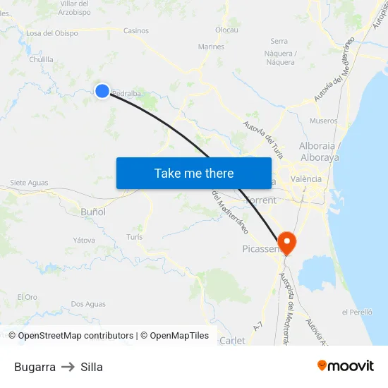 Bugarra to Silla map