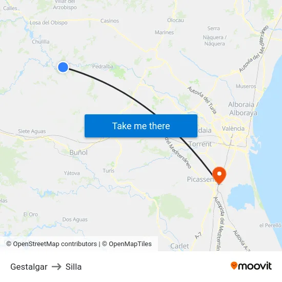 Gestalgar to Silla map