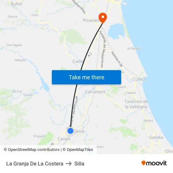 La Granja De La Costera to Silla map