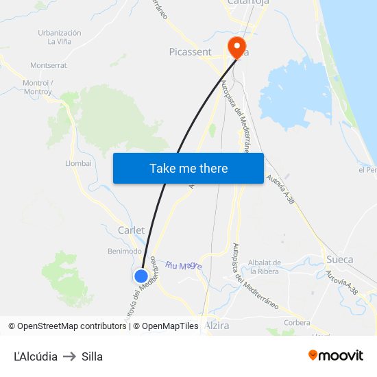 L'Alcúdia to Silla map