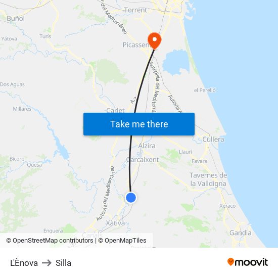 L'Ènova to Silla map