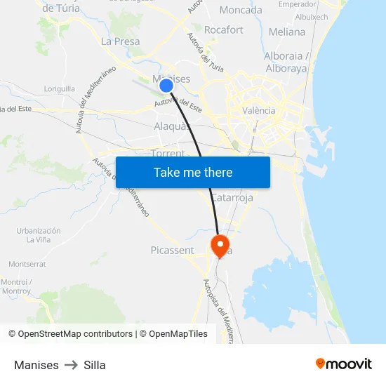 Manises to Silla map