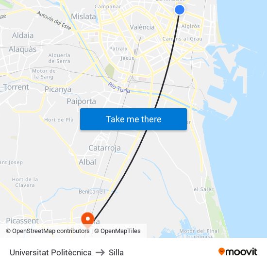 Universitat Politècnica to Silla map