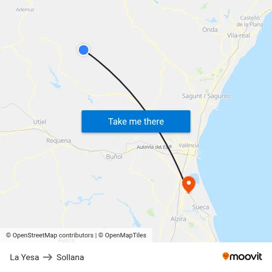 La Yesa to Sollana map